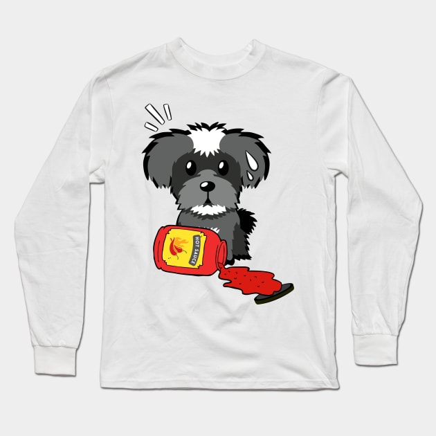 Funny Schnauzer Spilled Hot Sauce Long Sleeve T-Shirt by Pet Station